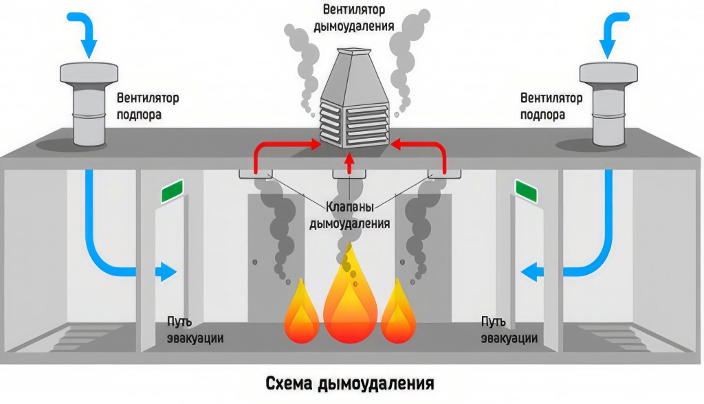 Схема дымоудаления Схема дымоудаления
